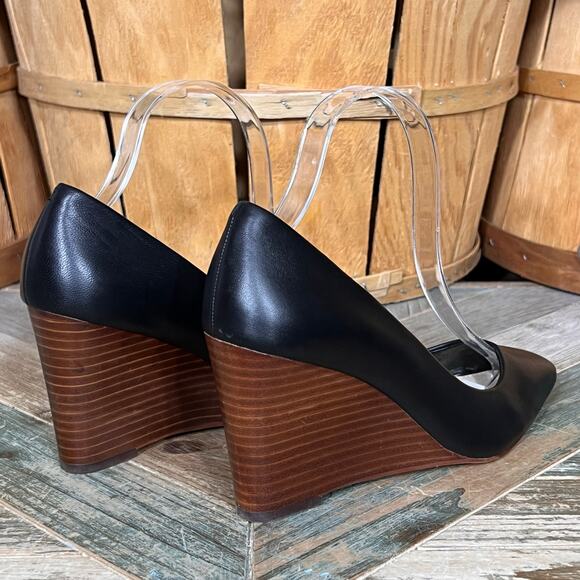 Vince Camuto Dileta Black Leather Square Point Toe Stacked Wedge Pump Womens 7.5 - Picture 5 of 11